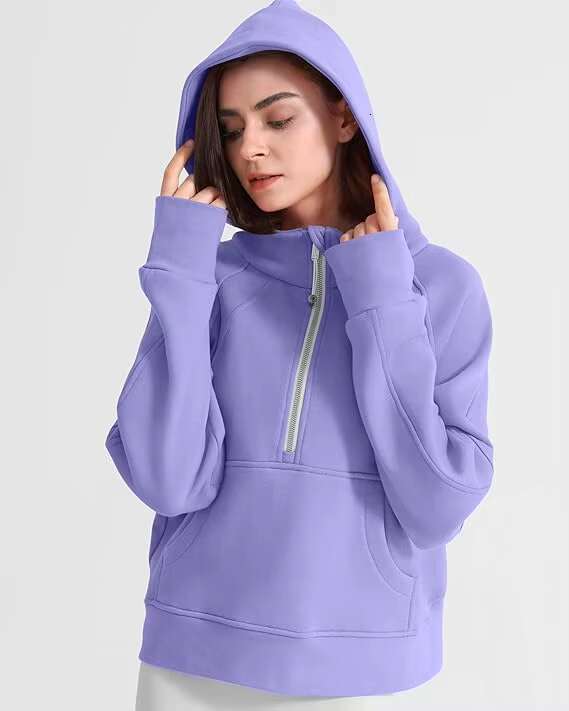 Hot Sale Custom Women's Hoodie Fleece Ed Half Zip Pullover Cotton Winter Warm Sweatshirt With Thumbhole Pocket