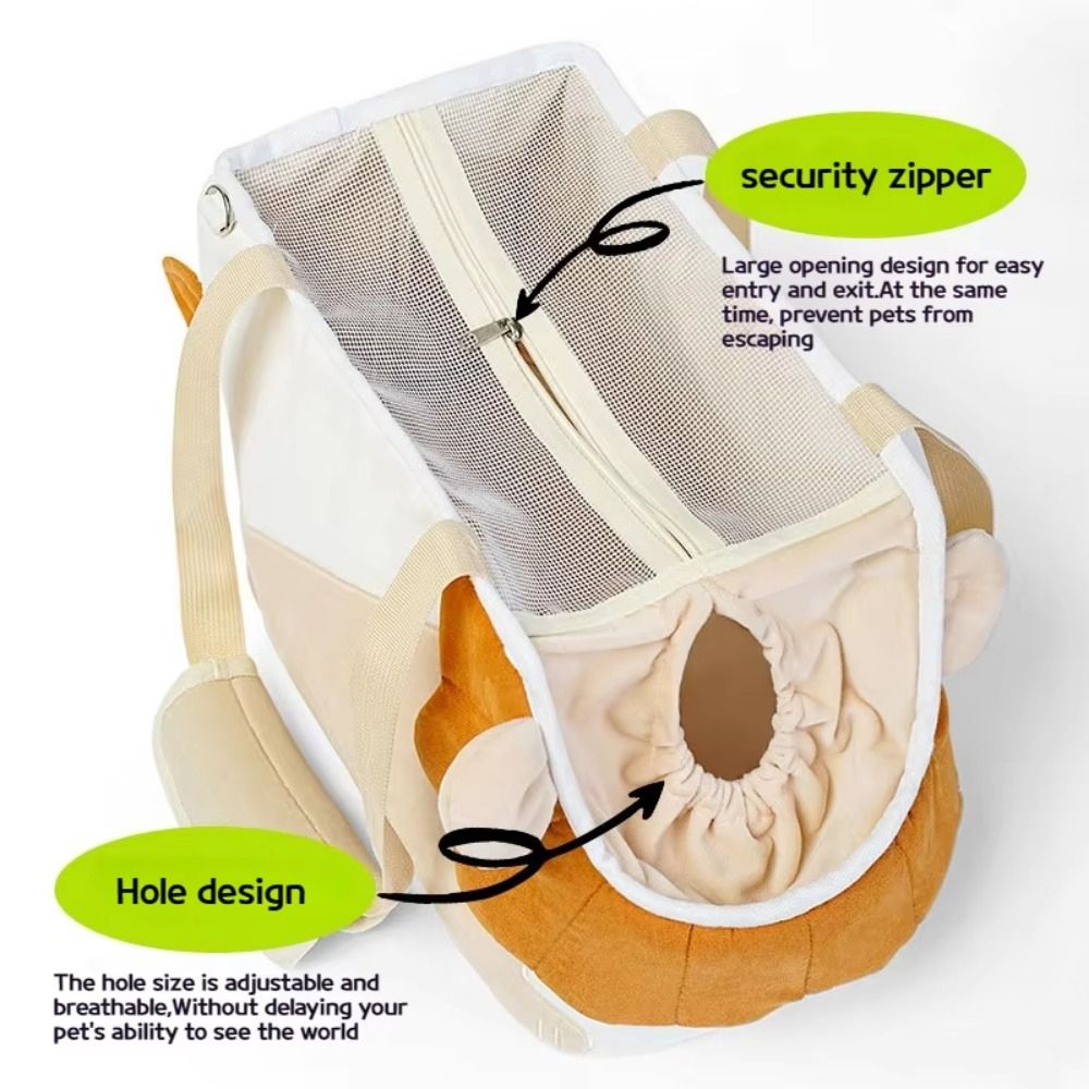 Lion Design Soft Cat Carriers Safety Zippers Adjustable Portable Pets Handbag Breathable Comfortable Travel Dog Tote Bag Travel