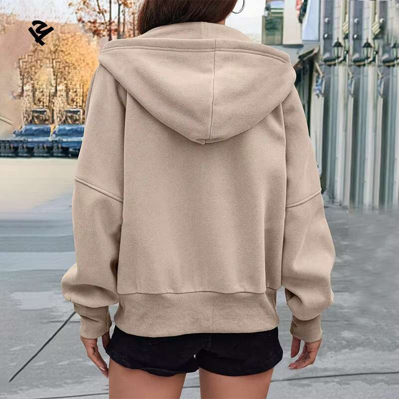 F240544 Custom Hoodies Crop Full Zip Up Hoodie Jumper Fleece Oversized Women's Jackets Streetwear Winter Clothes For Women