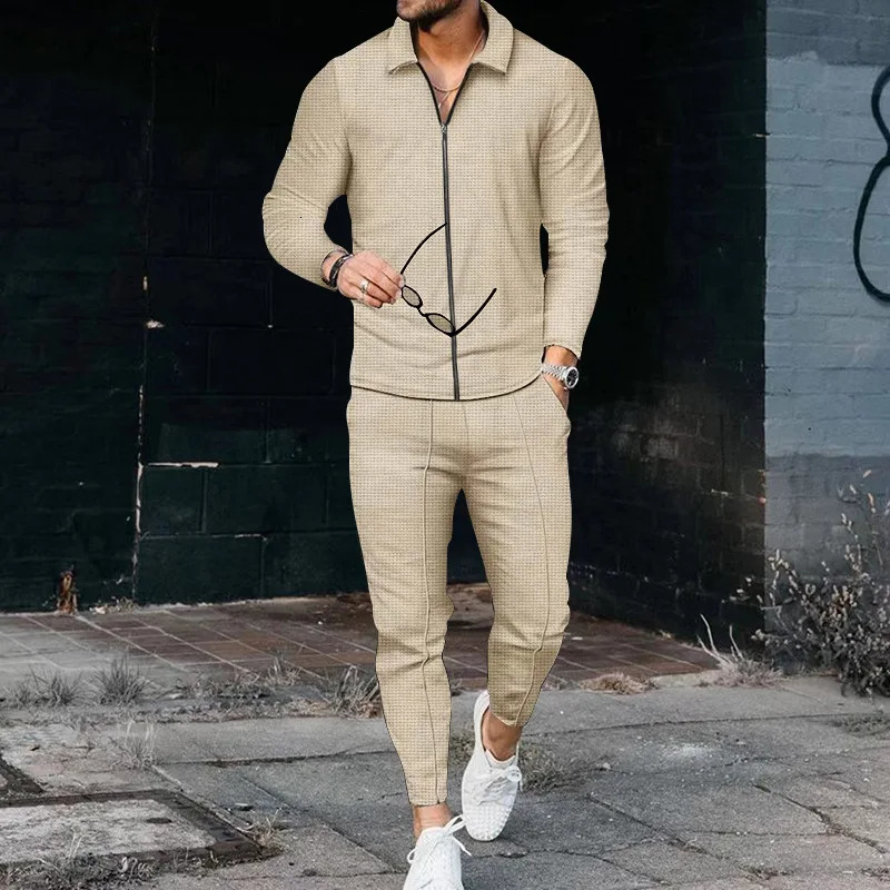 Mens Long Sleeve Polo Shirt High Quality Suit Fashion Print Outdoor Casual Zipper Pants Summer 250304