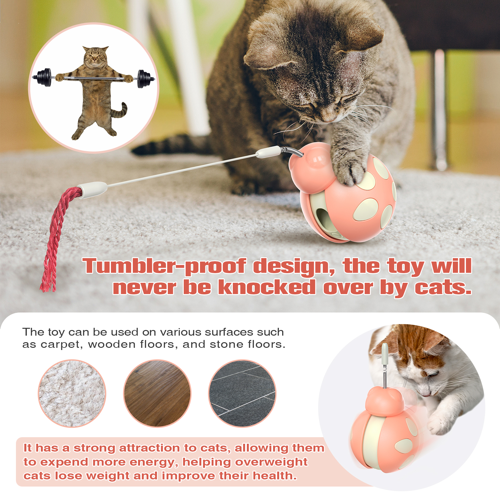 PARKER Interactive 3-in-1 Cat Toy Set with Feeder Tumbler Feather Dancer Wire Swinging No Tumbler Teaser Stick Balance Car