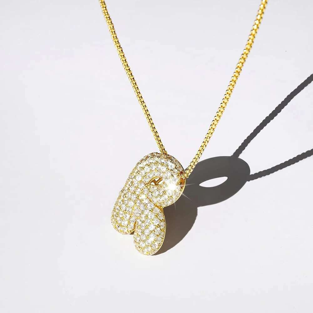 Sparkly CZ Zircon Letter Initial Necklace for Women Box Chain Gold Plated Balloon Bubble A-Z Pendant Neckalces Jewelry Gift
