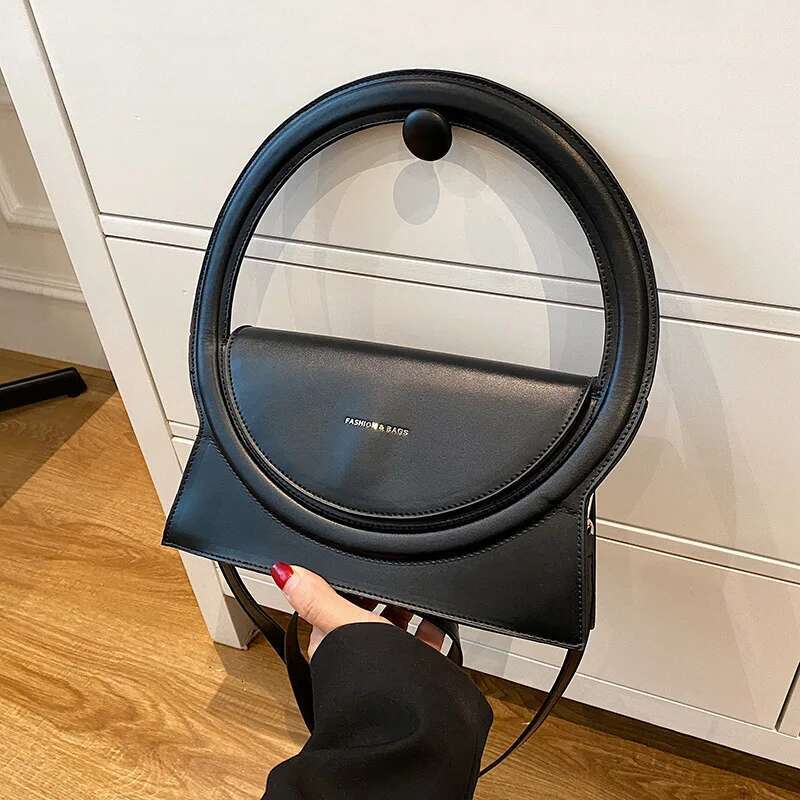 Women Round Ring Handbags Large Circle Design Tote Leather Shoulder Bag Female Fashion Crossbody Shopping Top-Handle Bags