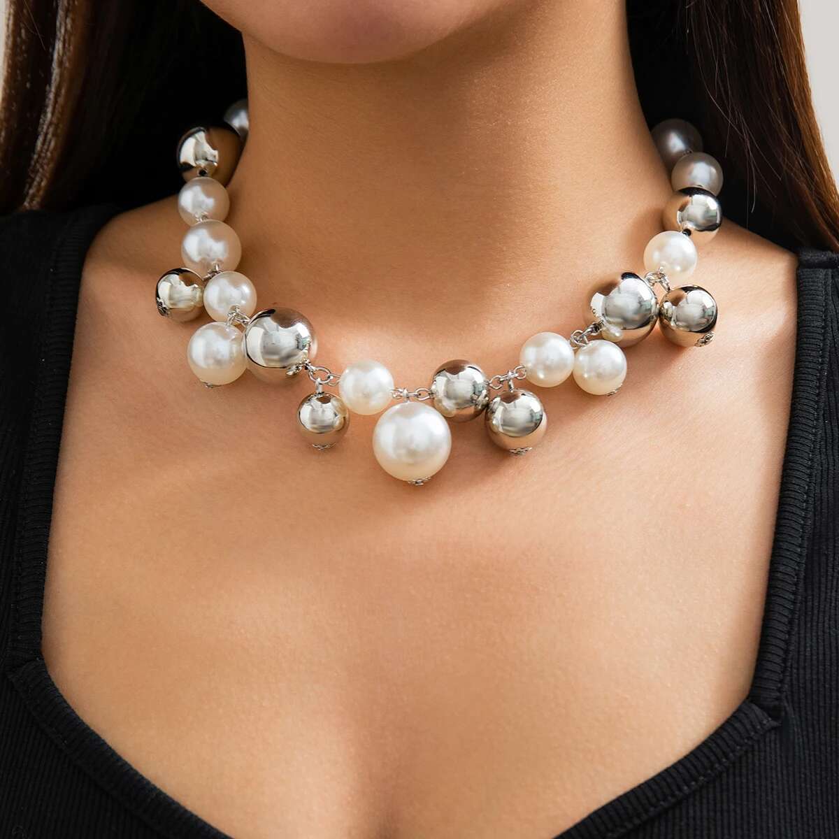 Lacteo 2024 Trendy Imitation Pearl CCB Beaded Necklace for Women Chunky Neck Chain Jewelry New Collar Party Wedding Gifts