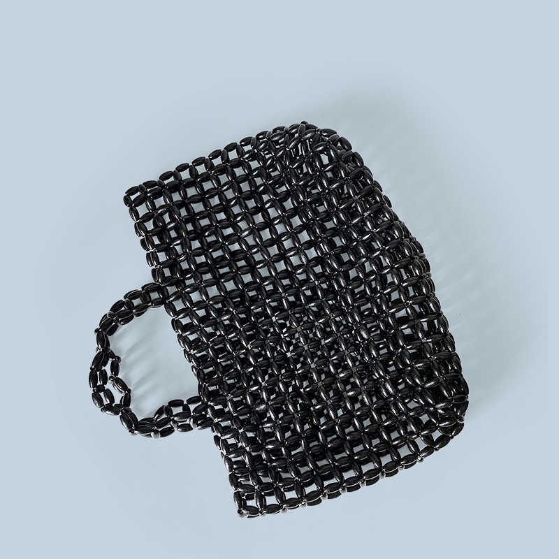 Korean Ins Niche Design Wooden Bead Bag Hand Woven Bag Armpit Bag Shoulder Bag Hollowed Out Bag Vacation Beach Bag 250315