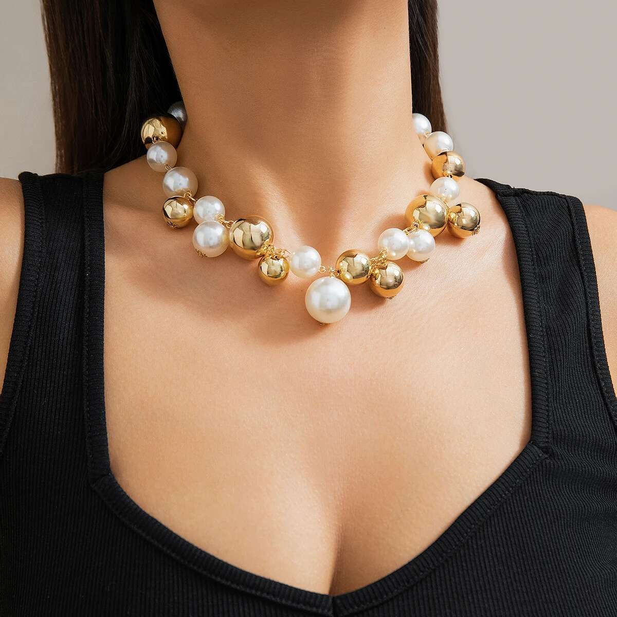 Lacteo 2024 Trendy Imitation Pearl CCB Beaded Necklace for Women Chunky Neck Chain Jewelry New Collar Party Wedding Gifts