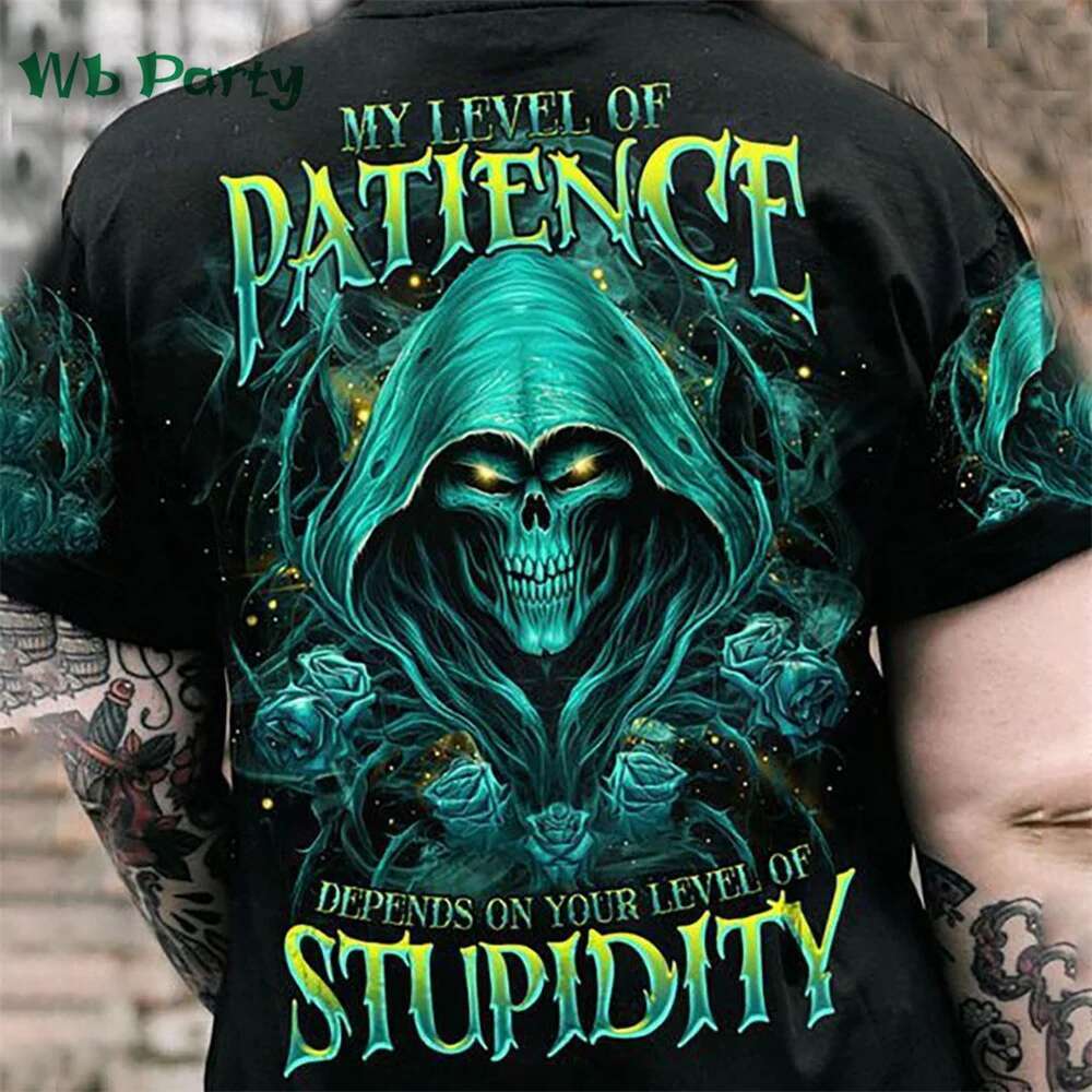 Men's Short Sleeve T-shirt, Oversized, Death Head Printed on the Back