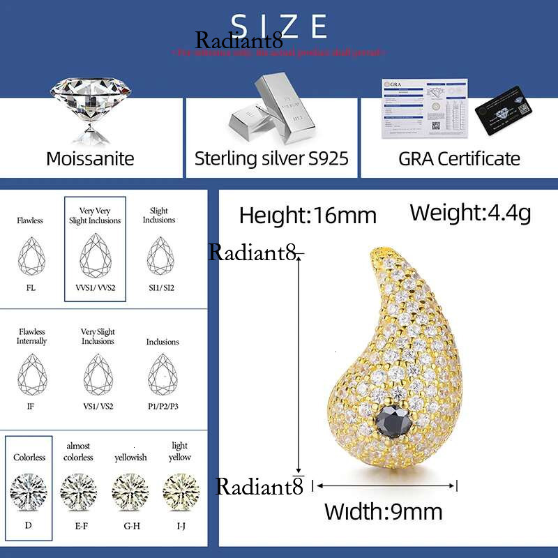 Sterg Sier Real Full Moissanite Dia Water Drop Earrings Hip Hop Sparkg Iced Out Ear For Women Fine Jewelry Gifts