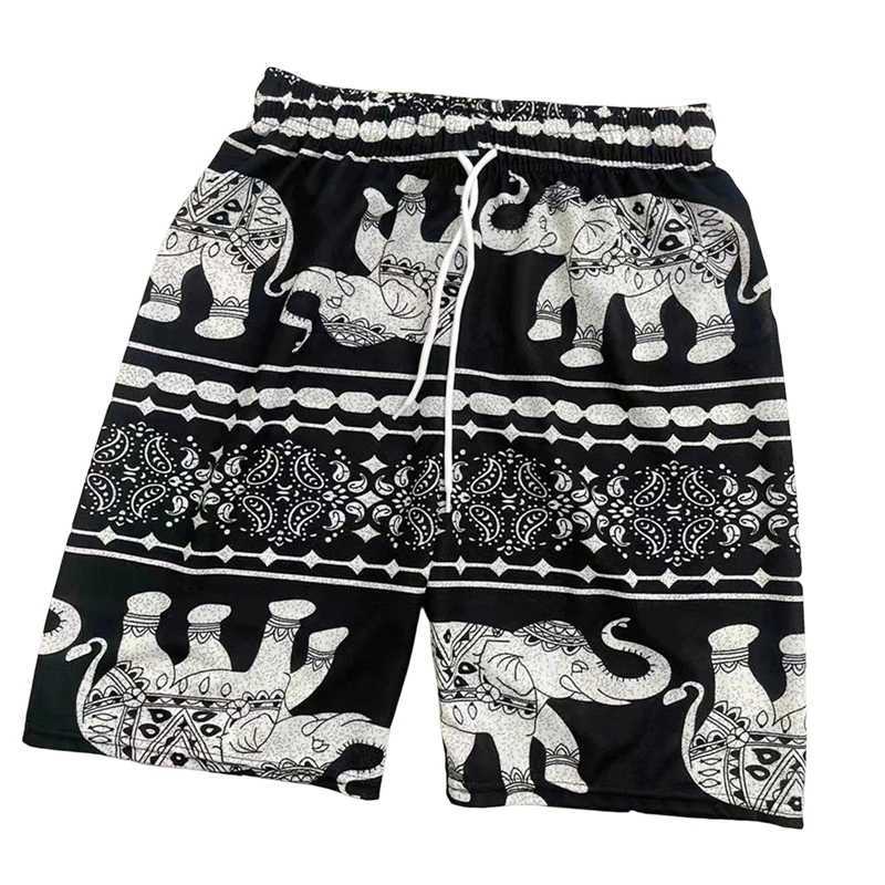 Beach Shorts For Women Men Summer Boho Festival Elephant Pattern Shorts Man Baggy Hippie Bohemian Travel Clothes Swimming ShortsXJ250304