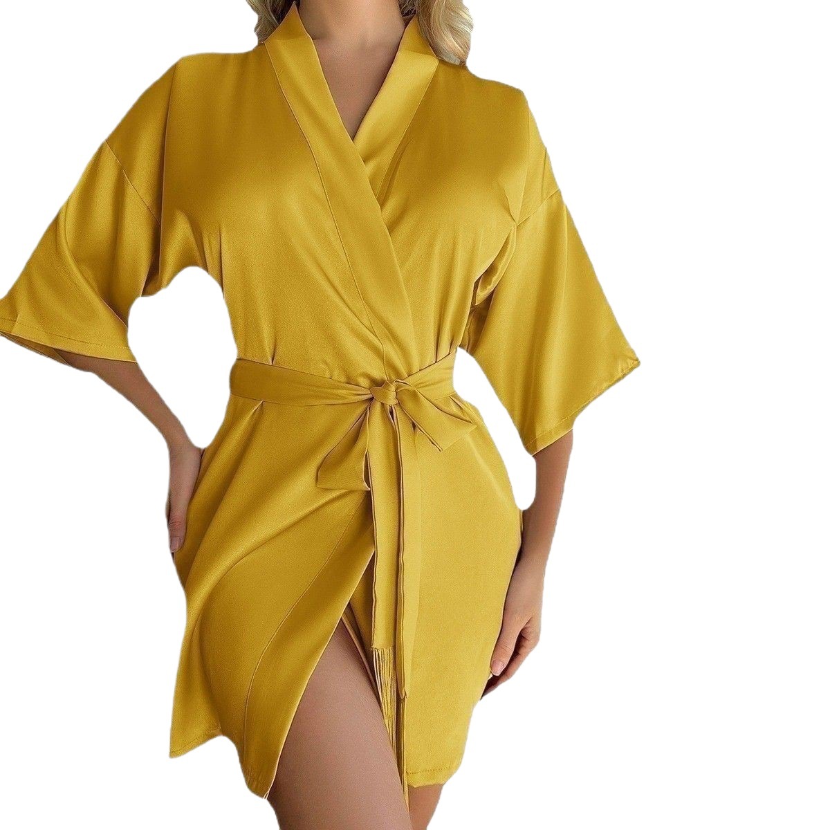 B895-Ice silk pajamas ladies summer thin cardigan short-sleeved shorts imitation silk home clothes suit