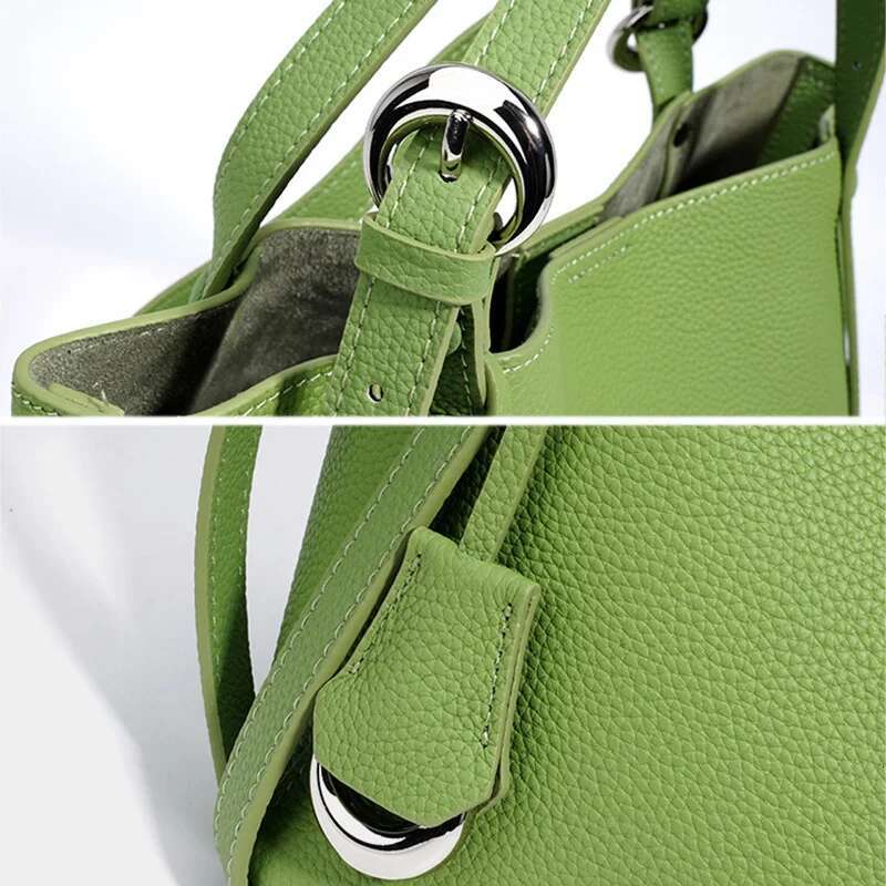 2025 New Women's Genuine Leather Handbag Small Designer Fashion Vegetable Basket Bucket Style Tote For Lady Commuting N Shopping