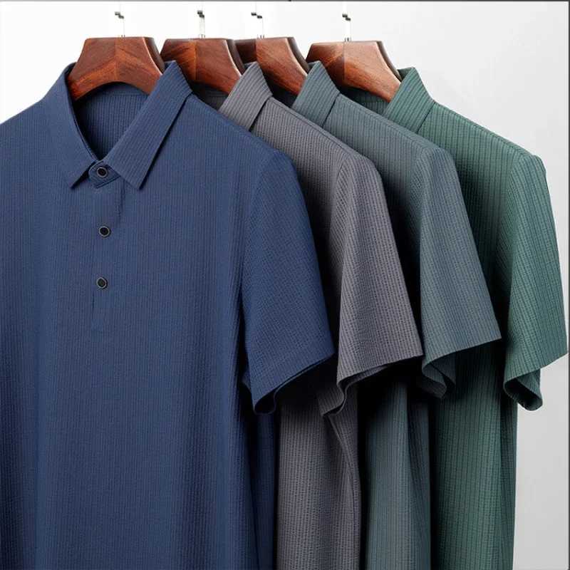 2024 Summer New Jinammonia Seersucker Seamless Adhesive Polo Shirt Business Casual T-shirt Youth PopularityT250225