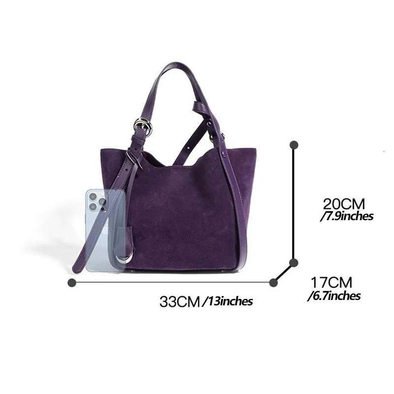 Women Retro Suede Leather Bucket Crossbody Bags Large Capacity Shoulder Tote Bag Handbags