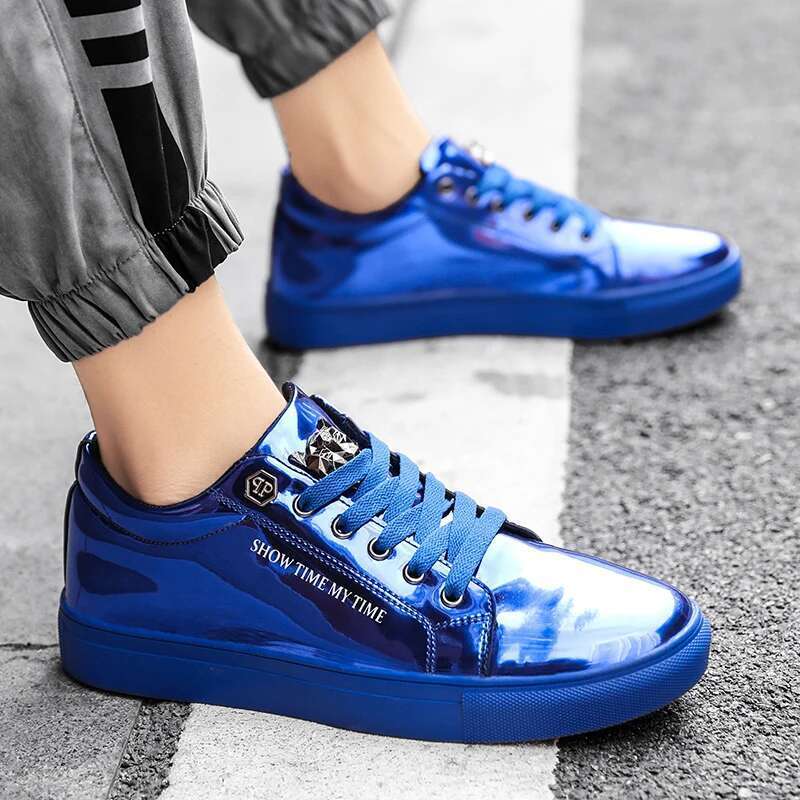 Hot Sale Casual Men's Blue Mirror Glitter Sneakers Flat Streetwear Hip Hop Men Designer Shoes chaussure homme