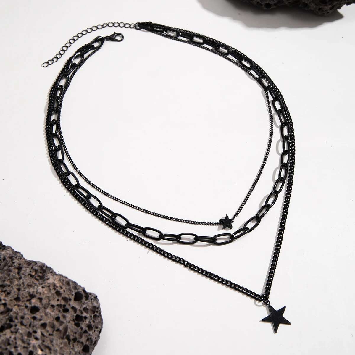 Lacteo Trendy Star Charm Necklace for Men Multilayer Pendant Choker Hip Hop Neck Chain Jewelry Rock Collar Street Daily New