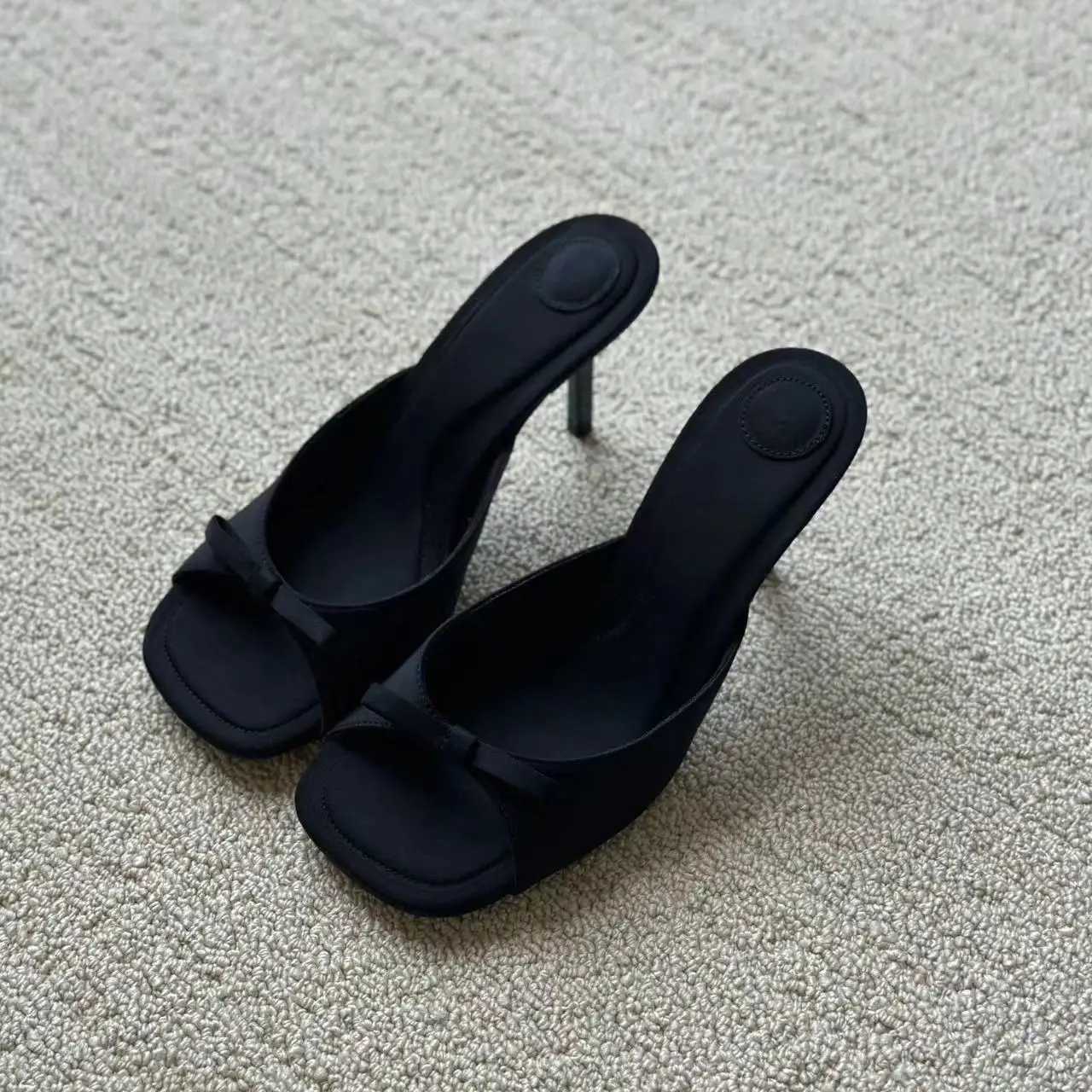 Shoes Ladies Slippers Low Slippers Wen Thin H Luxury Slides Square Toe Heeled Knife -Knot 2024 Designer Summer Y250304