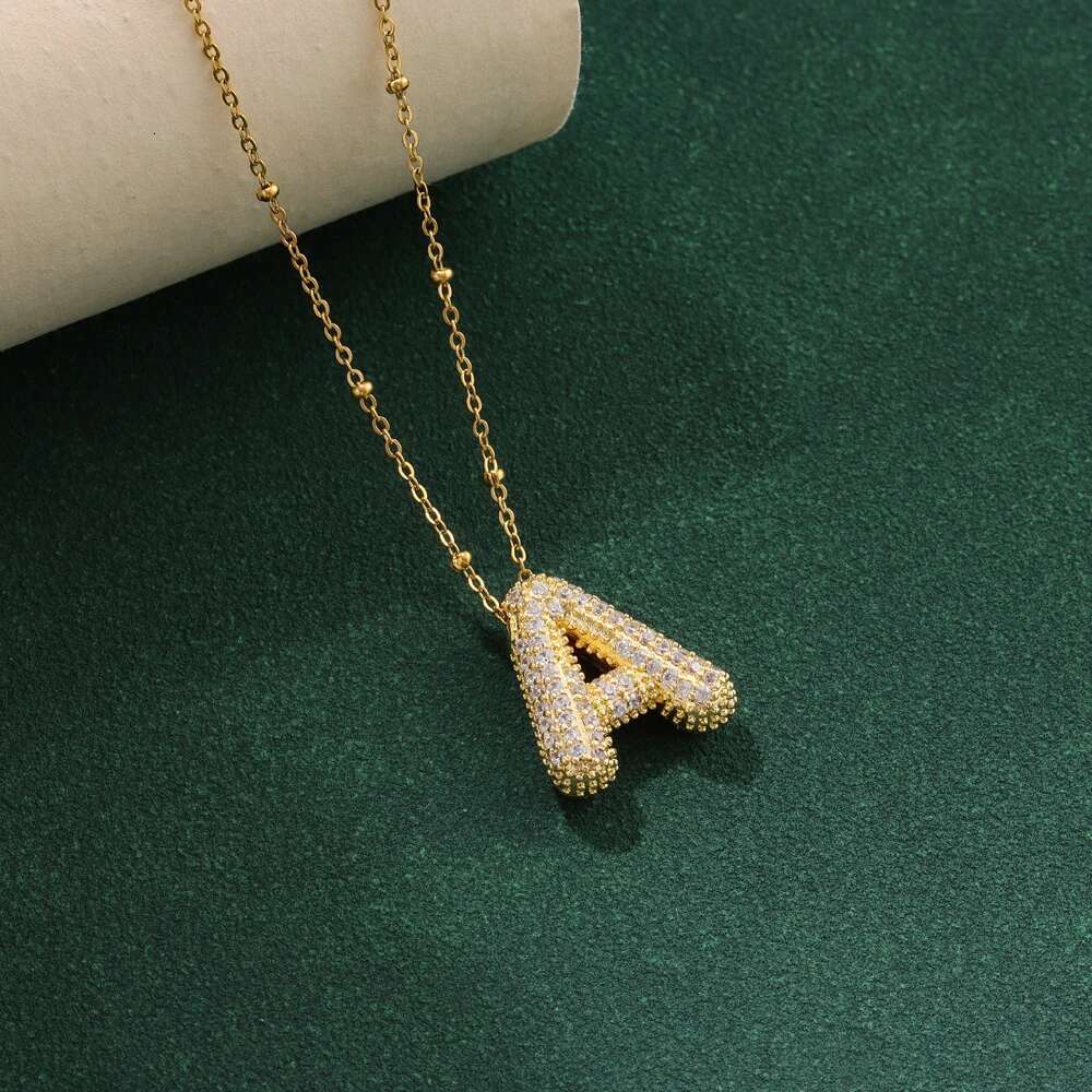 New Zircon Crystal 26 English Letters Stainless Steel Necklaces For Women Trendy Female Choker Chain Jewelry Wholesale