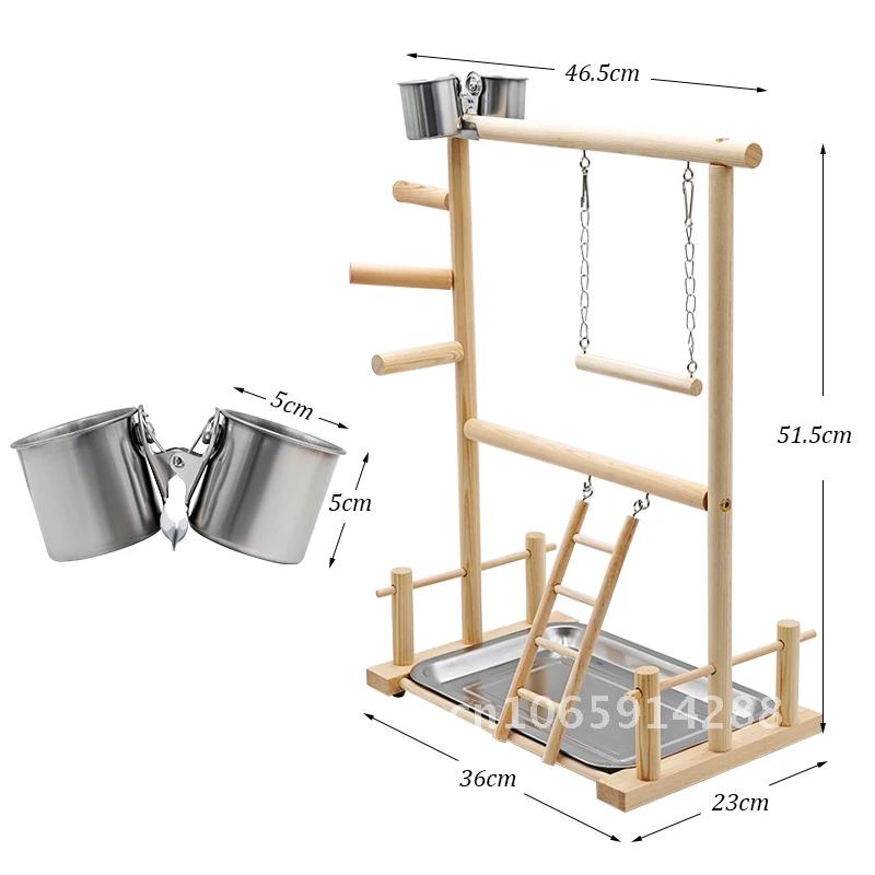 Parrot Playstands With Cup Toys Hanging Bird Swing Climbing Perches Bridge Cockatiel 36*23*51cm Bird Wood Ladder Playground Tray