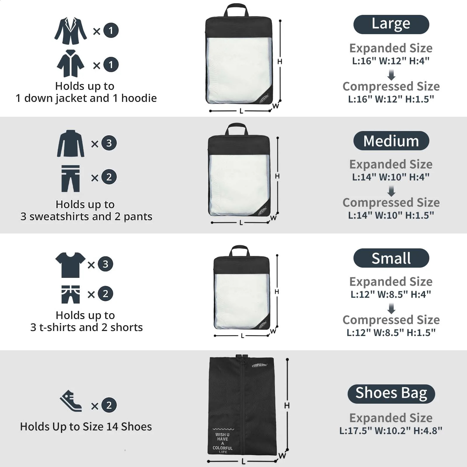 Ship from US 7 Set Compression Packing Cubes for Suitcases Travel Luggage Organizers with Organizer Bag 250305FBB