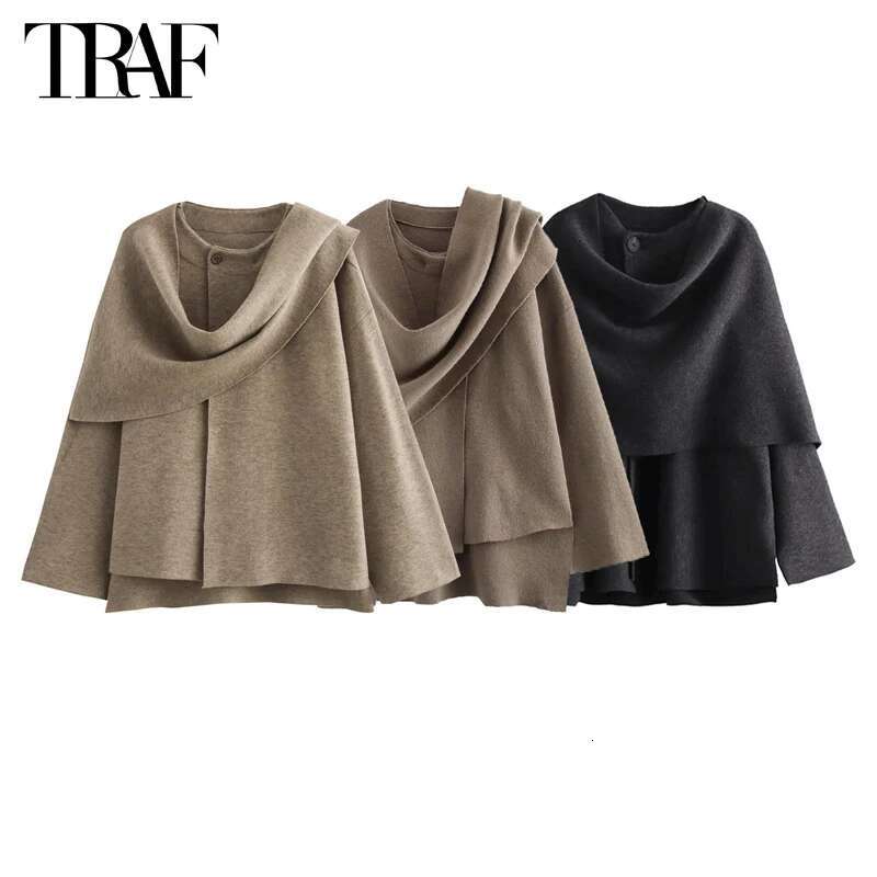 TRAF 2024 Plush Winter Coats Asymmetric Scarf Demi-Season For Women Parkas Long Sleeve Padded Coat Woman Jacket