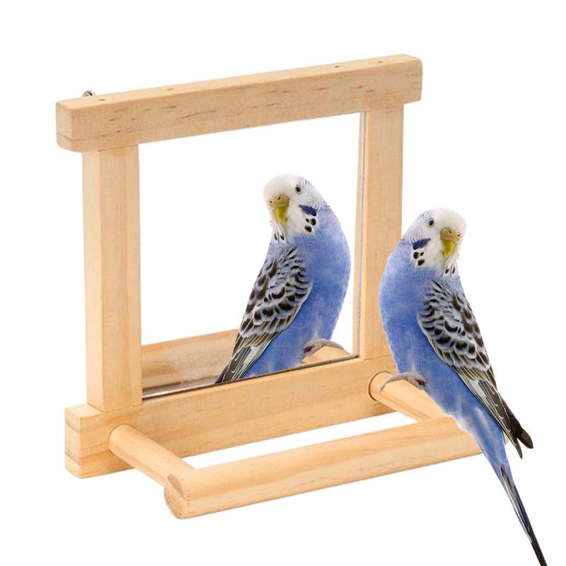 Bird Mirror Perches For Cage Wooden Bird Mirror Toy Natural Wood Parrot Cage Pole For Parakeets Cockatiels Lovebirds Standing