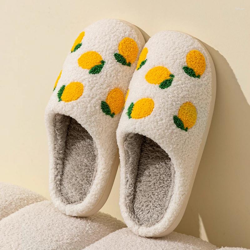 Slippers Cute Fruit Women Winter Indoor Warm Soft Sole Breathable Comfort Anti-slip Bedroom Causal Flat Cotton Shoes