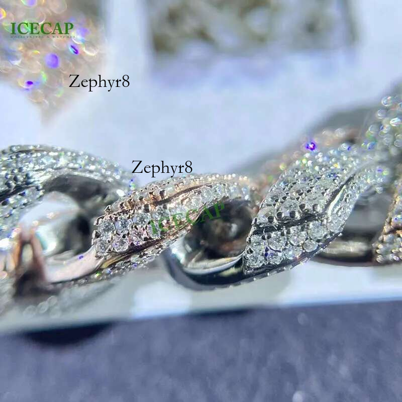 New Two-Sided Handset VVS Moissanite Cuban ks Chain Hiphop Men Dia Necklace