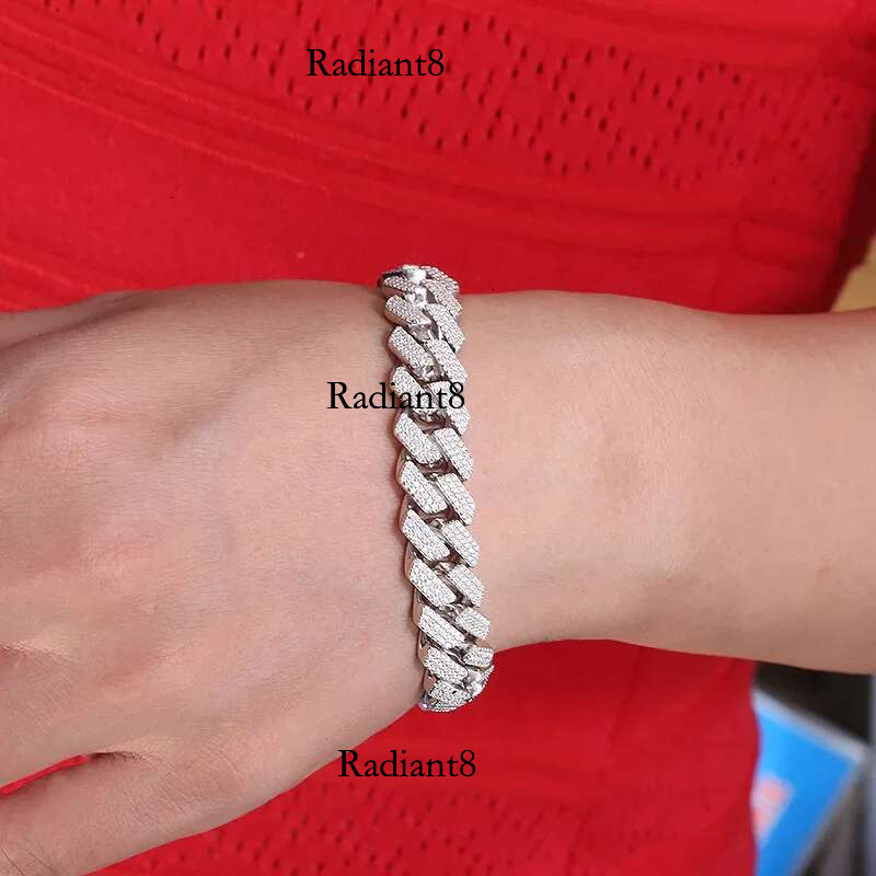 Sier 12mm Wide D Color Moissanite Hip Hop Punk Denim Bracelet European American Style Men And Women's Same Model 7-9 Inch