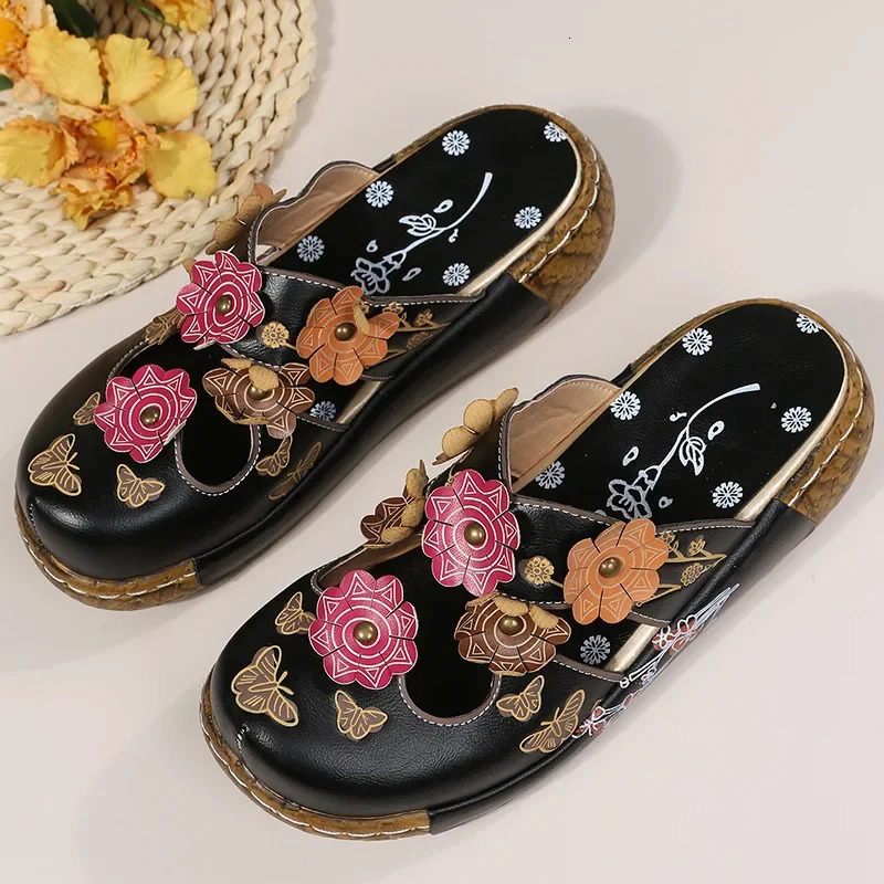 Plus Size 35-43 Shoes for Women Summer Comfortable Roman Flower Platform Sandals Non-slip Baotou Wedge Ladies Slippers 250228