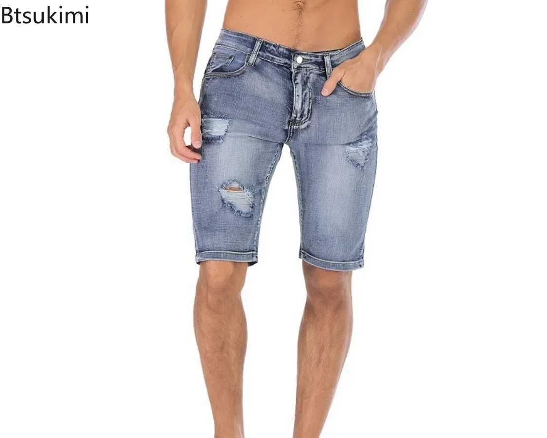Summer New Mens Jeans Trend Retro Men Denim Shorts Stretch Slim Hip Hop Classic Hole Short Style Jeans for Male Big Size 28-42T250305