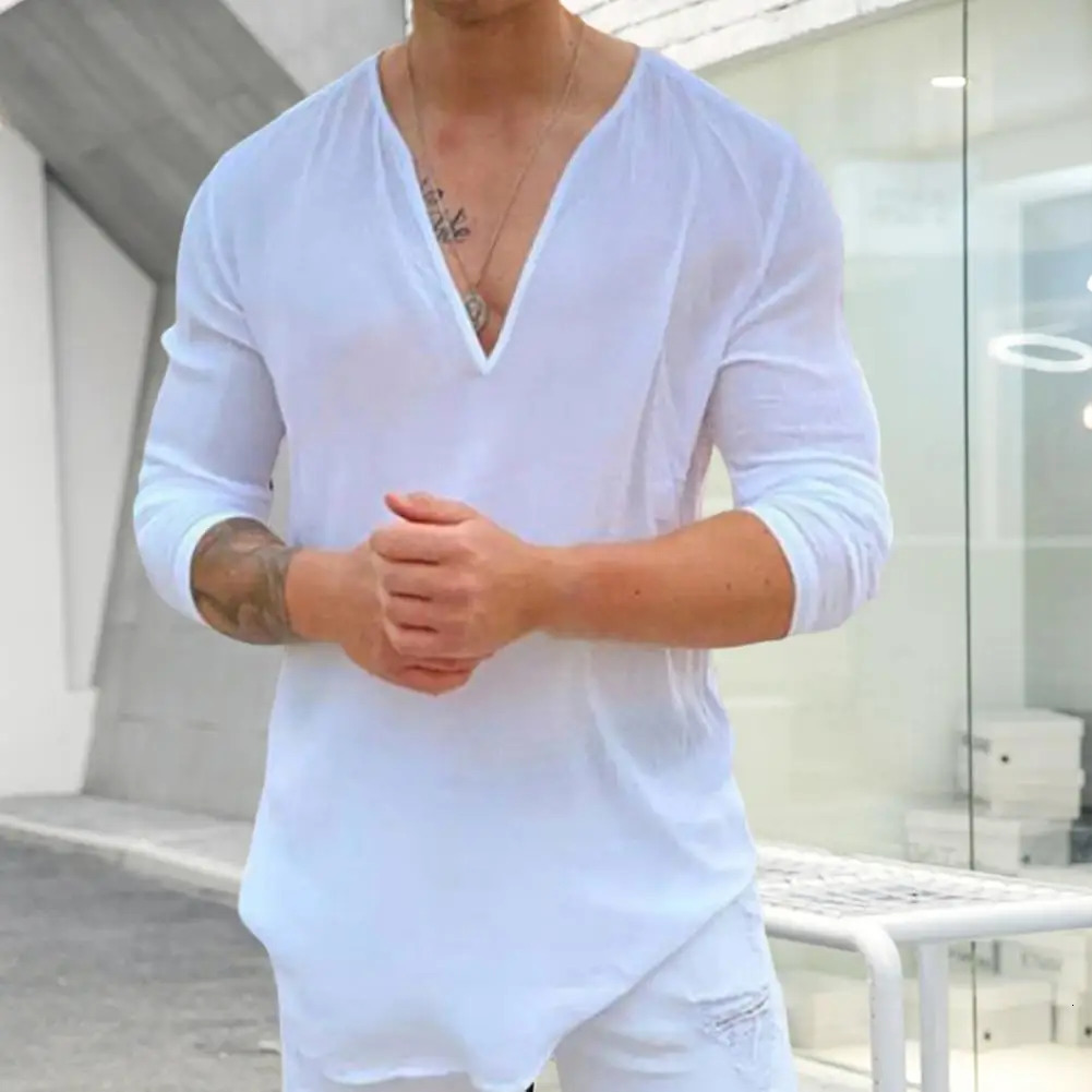 Mens deep Vneck dress top casual company stitched summer shirt suitable for daily life 250227