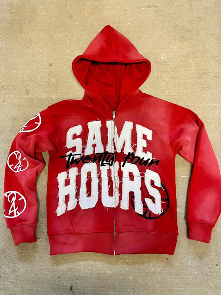 Man Clothes Letter Print Retro Oversized Hoodie Women Y2K Street Hip Hop Harajuku Casual Zipper Sweatshirt Women ropa hombre 250304