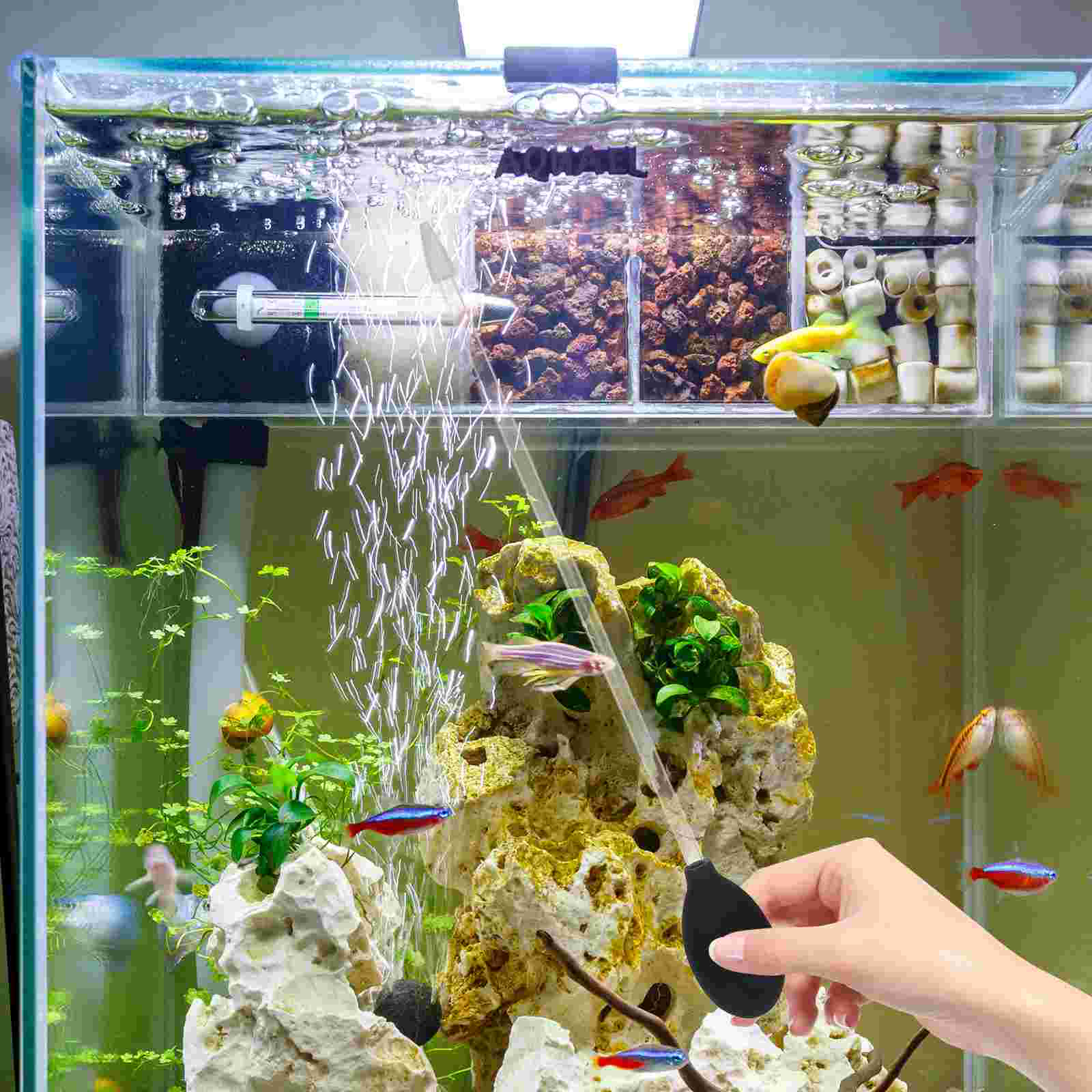 Fish Tank Water Changer Aquarium Pipette Feeder Water Cleaner Transfer Tool Feeding Tools (Black with a 30cm Long Coral Feeding