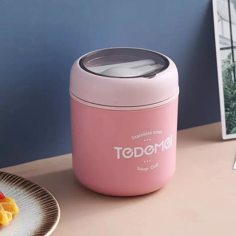 510ml stainless steel lunch box with spoon food container vacuum cup insulated lunch box rens school soup cup 250227