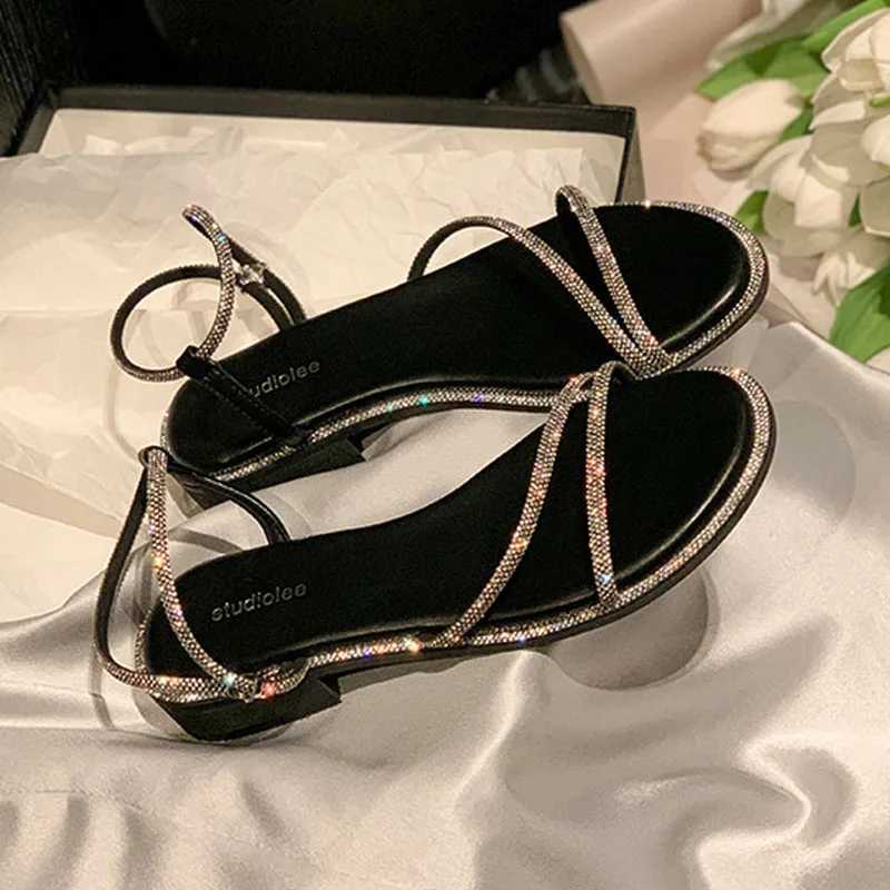 Sandals for Women Summer 2023 New Chunky Heel Fairy Wind Line with Bright Diamond Fairy Fi Roman Shoe TideXJ2500305