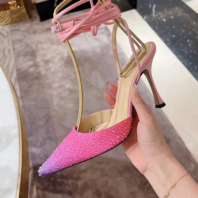 Rhine Wrapped Sandals Women 2025 Summer New Silk Fine Heel Pointy Strap High HeelsXJ2500305