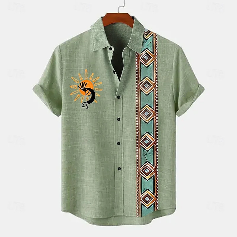 Mens fashionable casual shirt button linen blend comfortable daily top short sleeved beach summer 250227Z