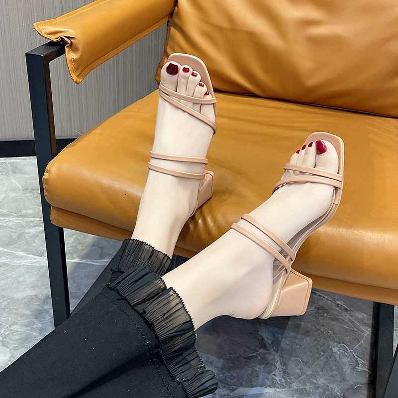 Womens Sandals Wedge Shoes 2025 New Summer Casual Womens Sandals Wen High Heel Sandals Wan Fang High Heel Open Anklet Strap Y250304