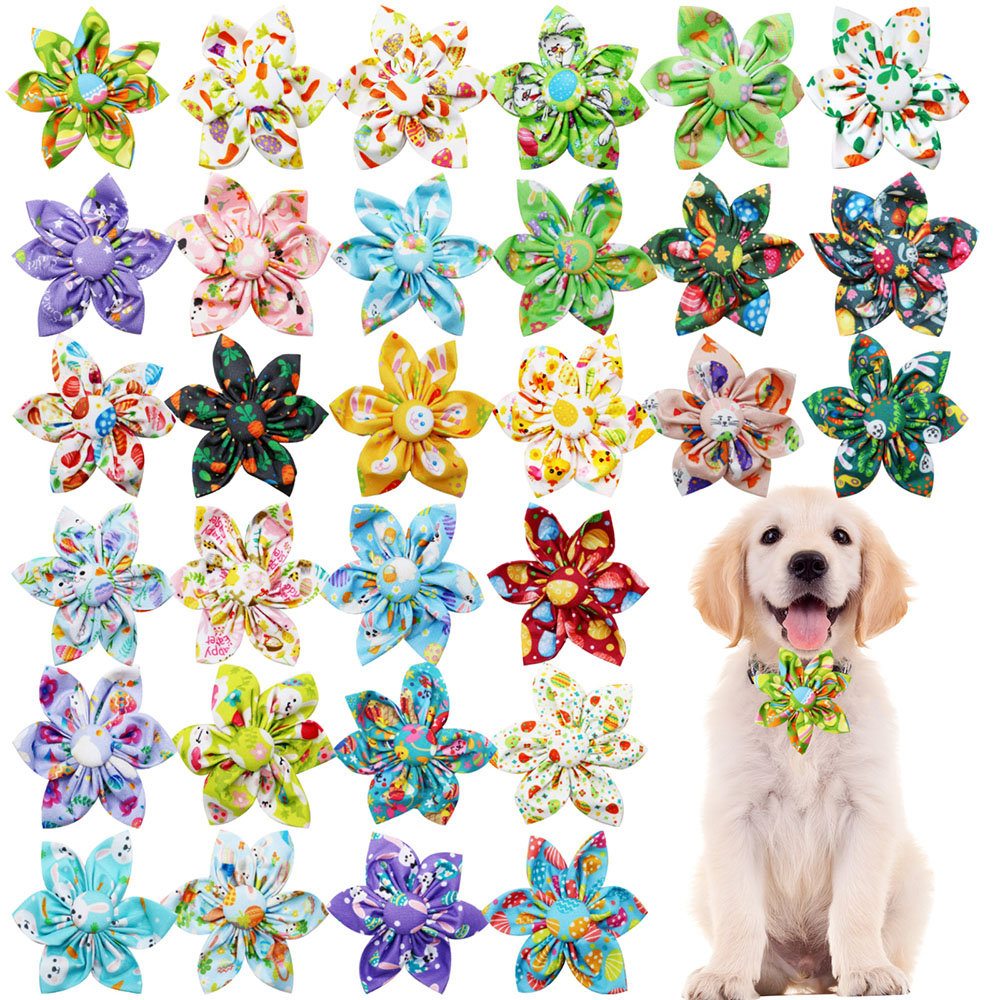 3/5PCS 2025New Dog Bowties With Elastic Bands Cartoon Rabbit Print Dog Supplies Puppy Bow Ties Collars Flower Dog Accessories