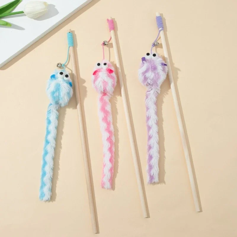 1pc Fishing Rod Cat Teaser Toy Wand Three Section Telescopic Cat Toy Interactive Funny Colorful Rod Teaser Wand Pet Cat Supplies