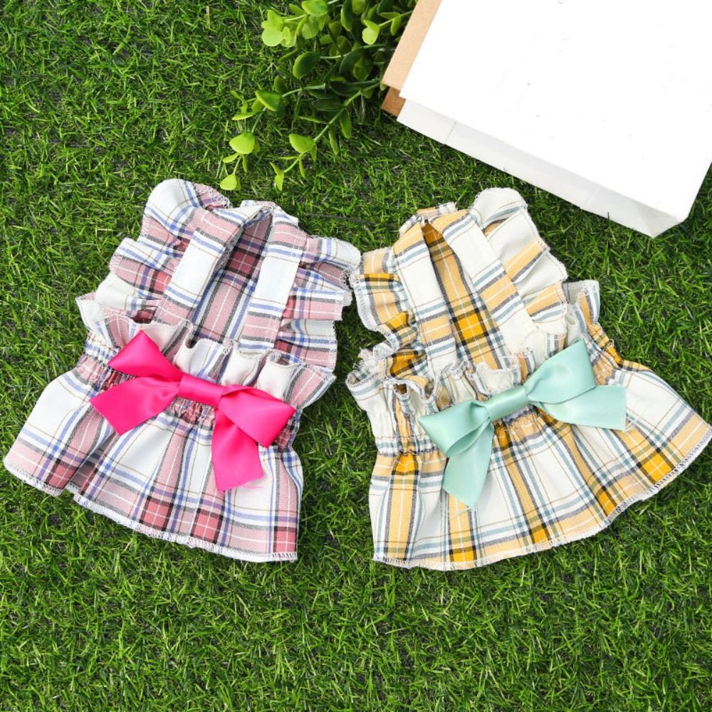 Pet Clothes Big Bow Cat Dog Plaid Dress Lovely Flounce Puppy Skirt Cute Skin-friendly Pet Dress Photograph Prop