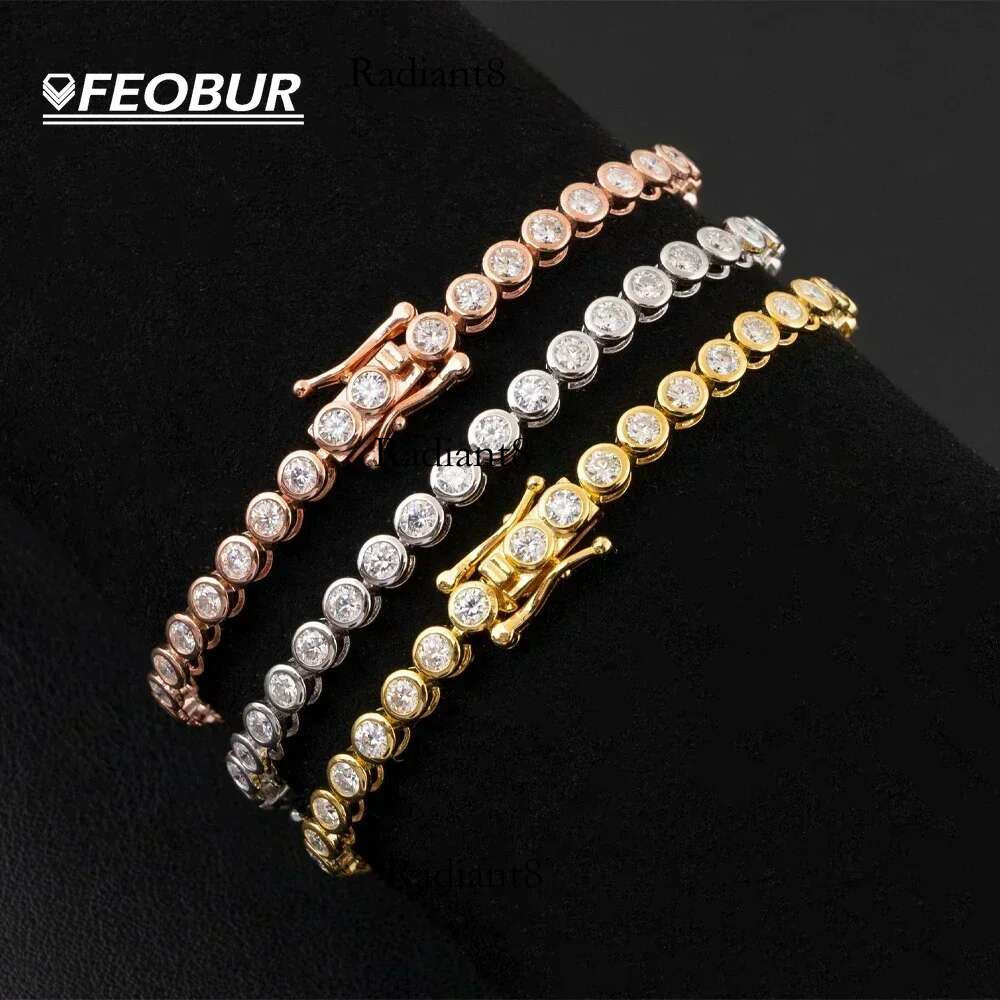 Certified 2mm Moissanite Tennis Bracelet 100% Sterg Sier Plated Gold Round Bubble Dia Bracelets for Women Men