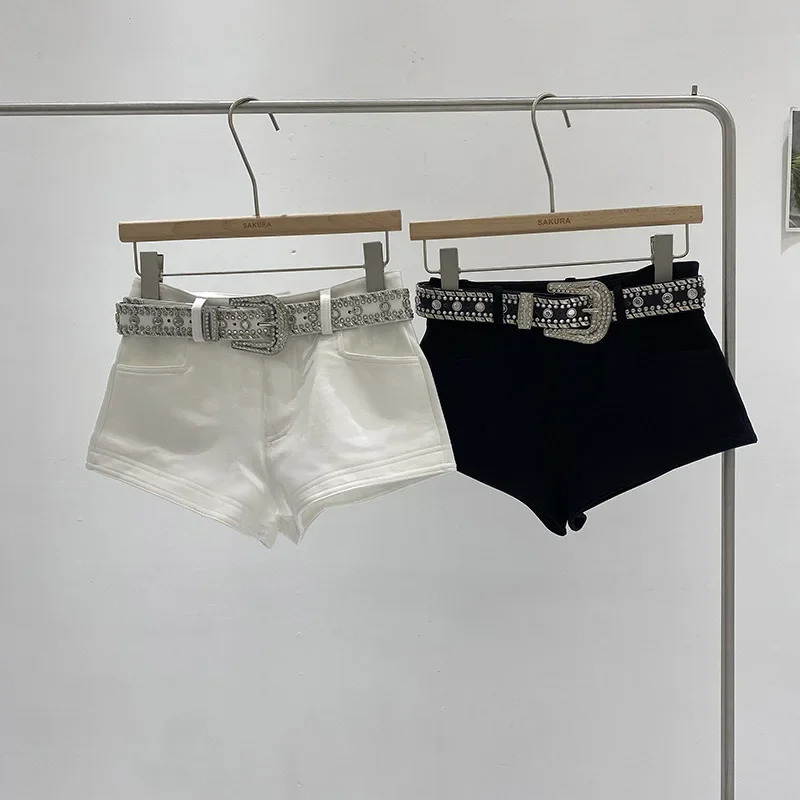 Bottoms Jean Short Heavy Diamond Belt Y2k Pants Fashion Summer Bodycon Q71 250304