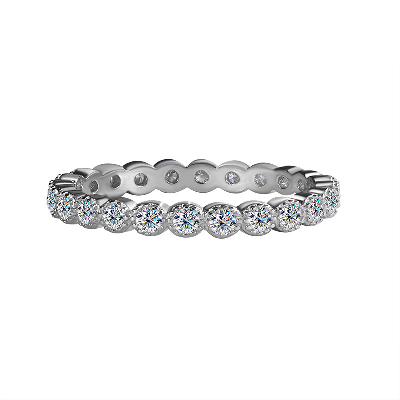 Ins Top Sell Wedding Rings Simple Fashion Jewelry Real 100% 925 Sterling Silver Single Row White Moissanite Diamond Party Eternity Women Engagement Ba