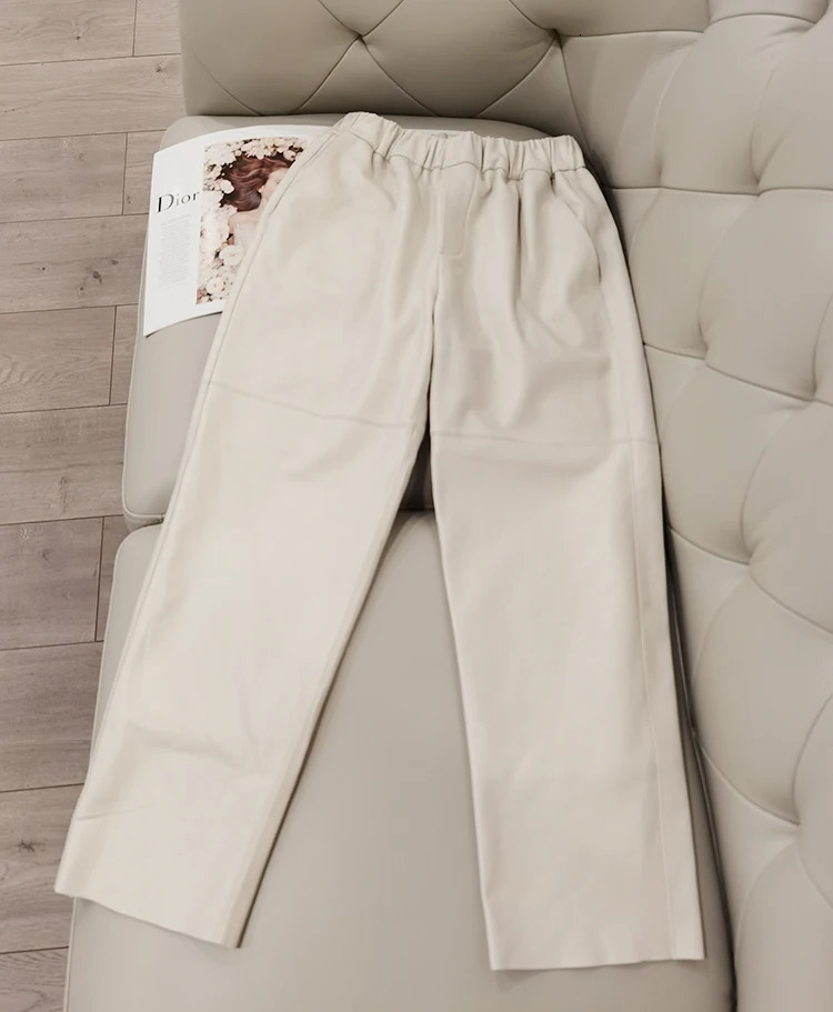 Genuine Leather Harem Pants Real Sheepskin Trousers High Waist Women 2024 Elastic Streetwear 250304
