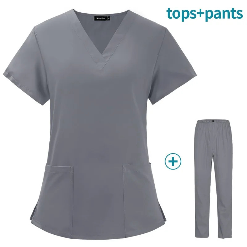 Spa Doctor Nursing Tunic Suit Scrub Set Salon Workwear Clinical Scrubs Top Pant 250304