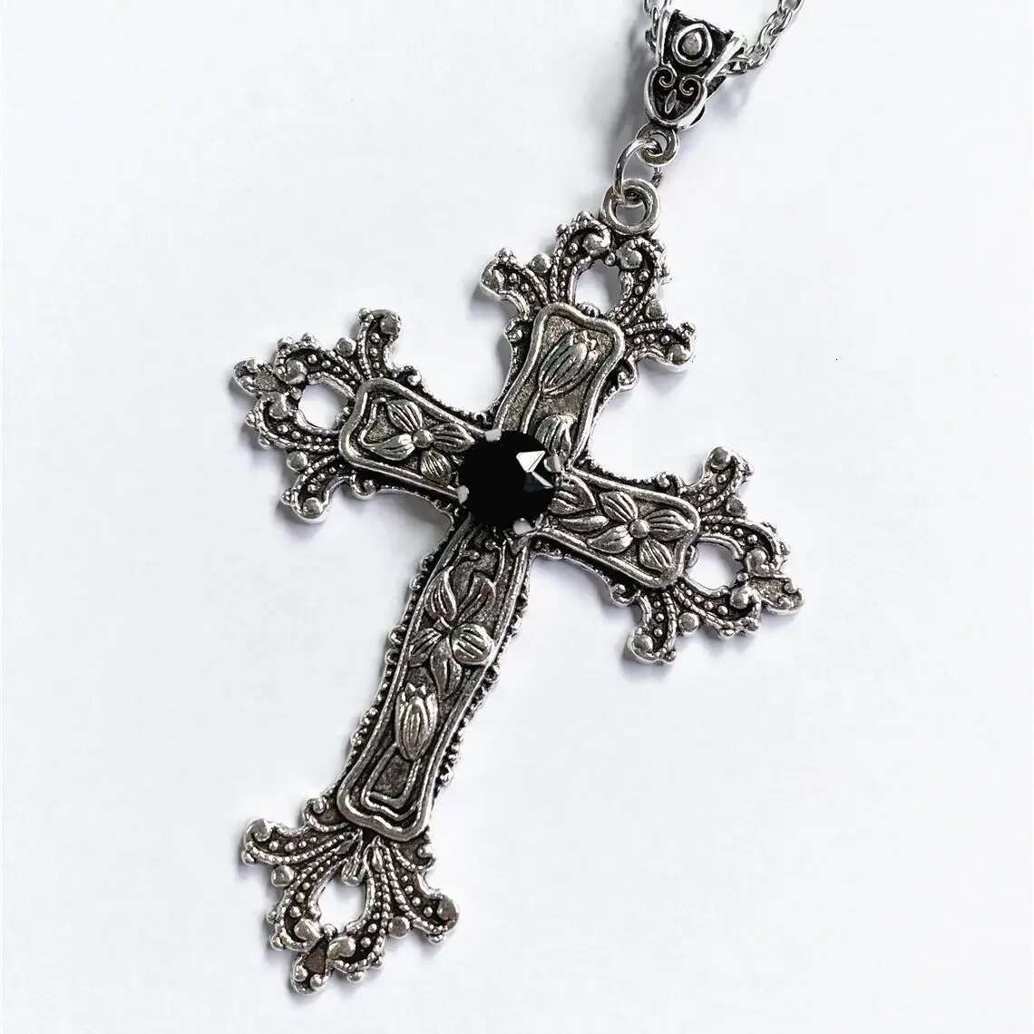 Cross necklace Gothic style zircon inlaid pendant