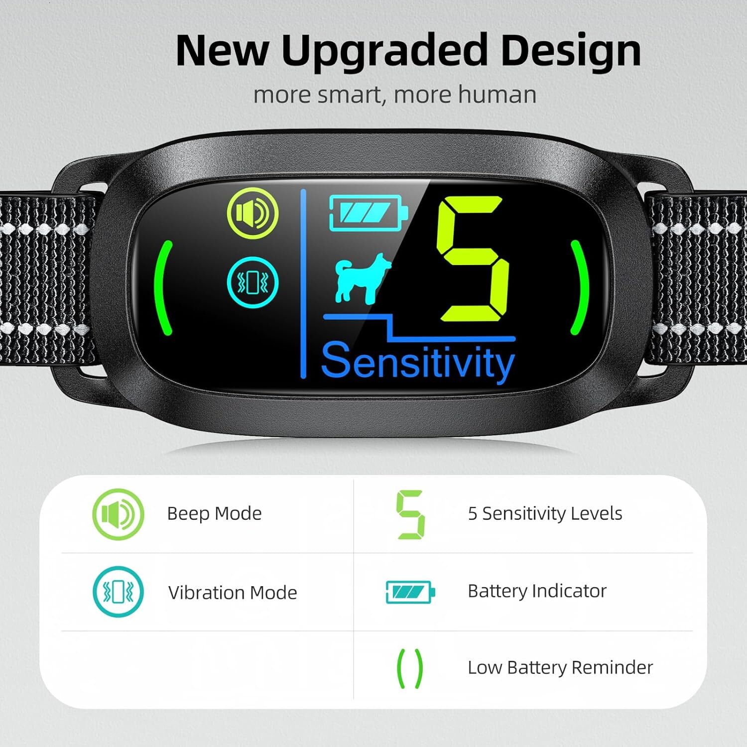 Smart Bark Control Collar - 4 Modes, 5 Sensitivity Levels, Rechargeable & Waterproof Training Collar for Dogs 8-150 lbs Dog kit Dog shick collar