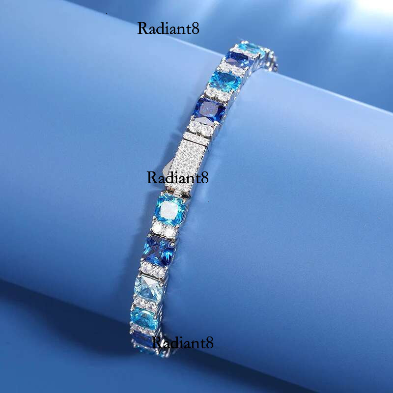 ICEOUTBOX Gradient Blue Square Baguette Tennis Bracelet For Women S Sier New Original Men Unisex Hip Hop Jewelry Party Gift
