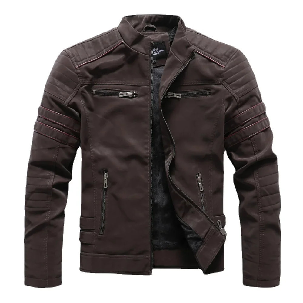 Winter PU Leather Jacket Retro Warm Multi Pocket Mens Zipper Hiphop Street Clothing Coat Men 250225